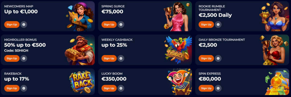 bonus list at ninecasino